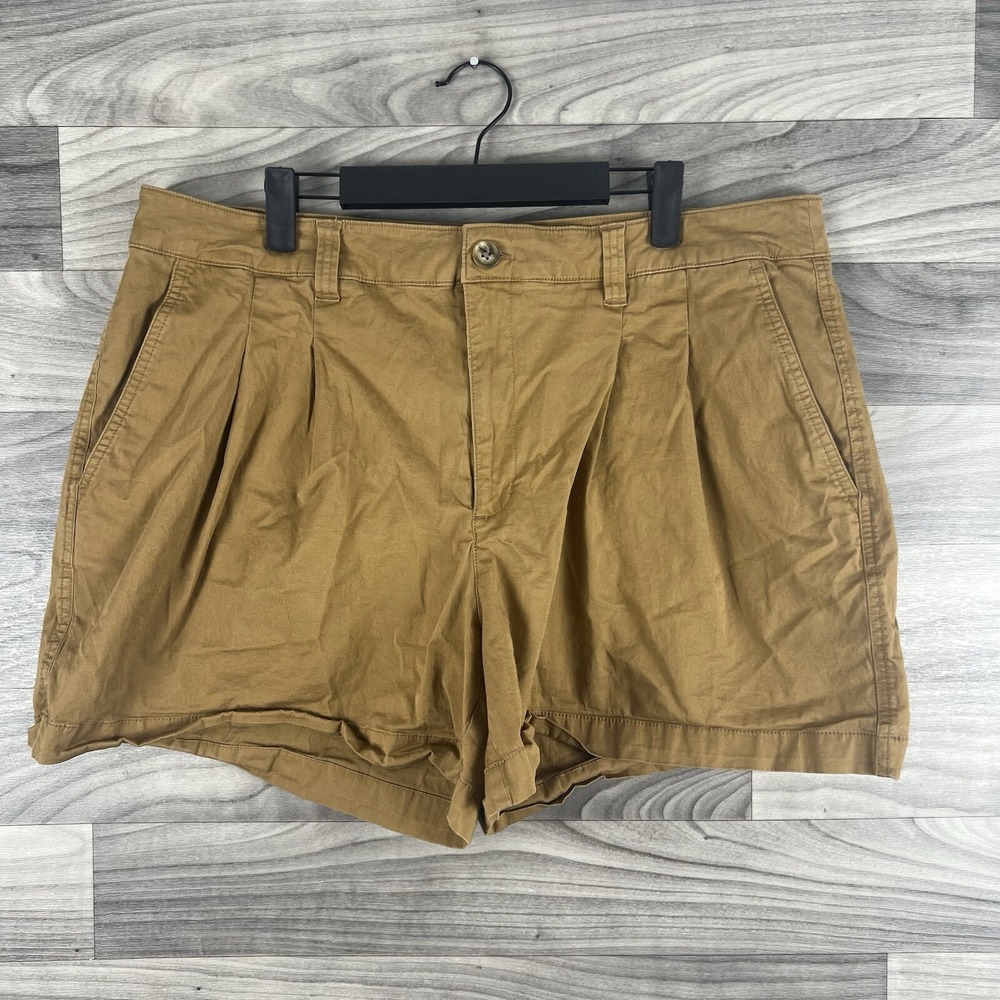 A New Day Shorts Womens Size 18 Plus Brown Mustard Mom Pleated High Rise Stretch